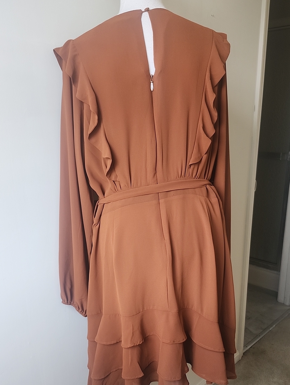 City Chic Ruffle Teirs Flare Mini Dress Rust Size 16 Party Long Sleeves Fall - Picture 4 of 8